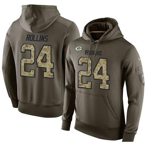 NFL Men's Nike Green Bay Packers #24 Quinten Rollins Stitched Green Olive Salute To Service KO Performance Hoodie - Click Image to Close